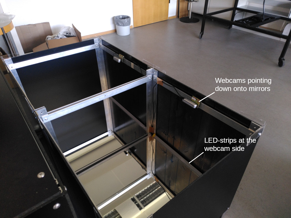 image of tables with webcam pointing downwards onto mirrors